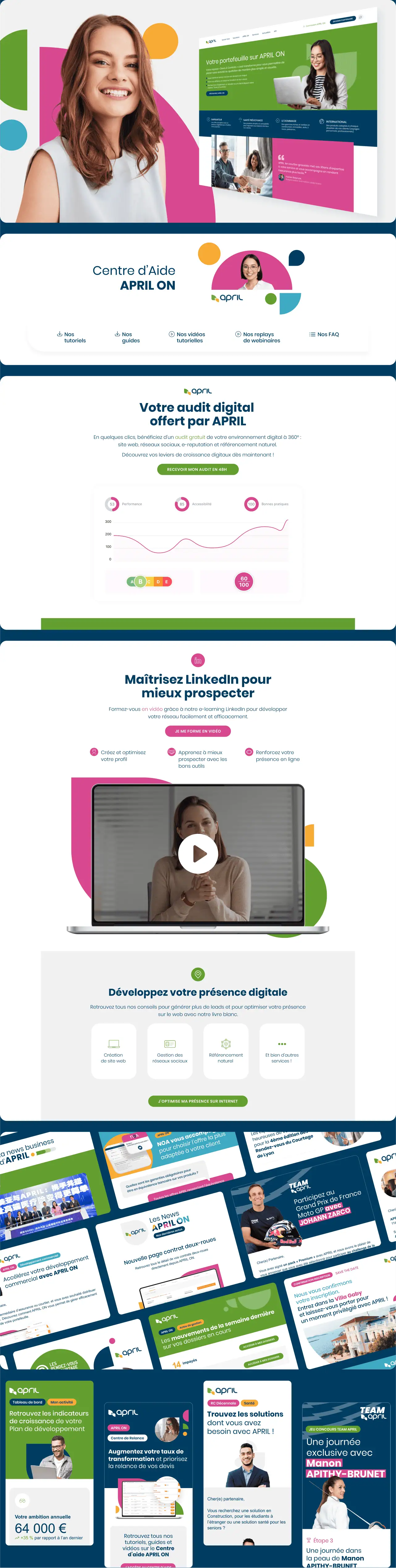 Création de landing pages, design d'interface UI / UX, et développements HTML CSS pour APRIL Courtage